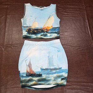 BlackMilk Seascape Wifey Set - Crop Top & Skirt - Size Small - NWT/EUC